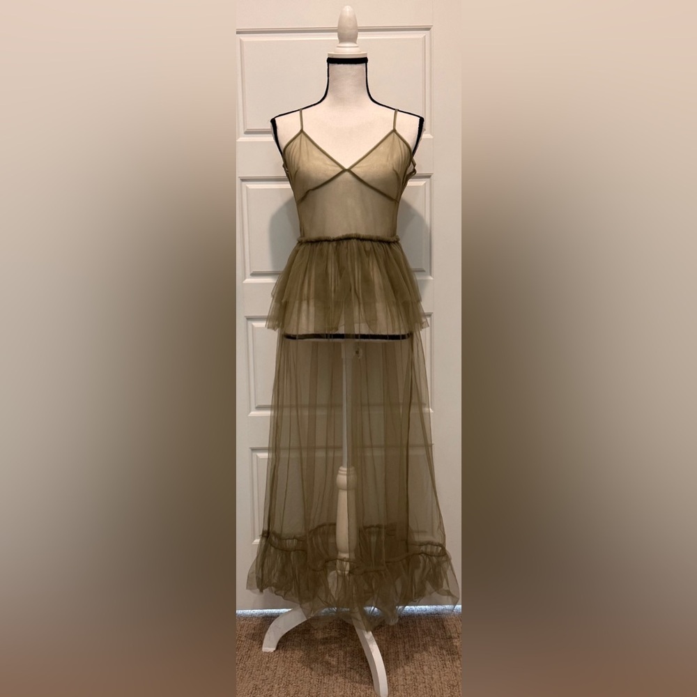 Urban Outfitters Olive Green sheer tulle dress